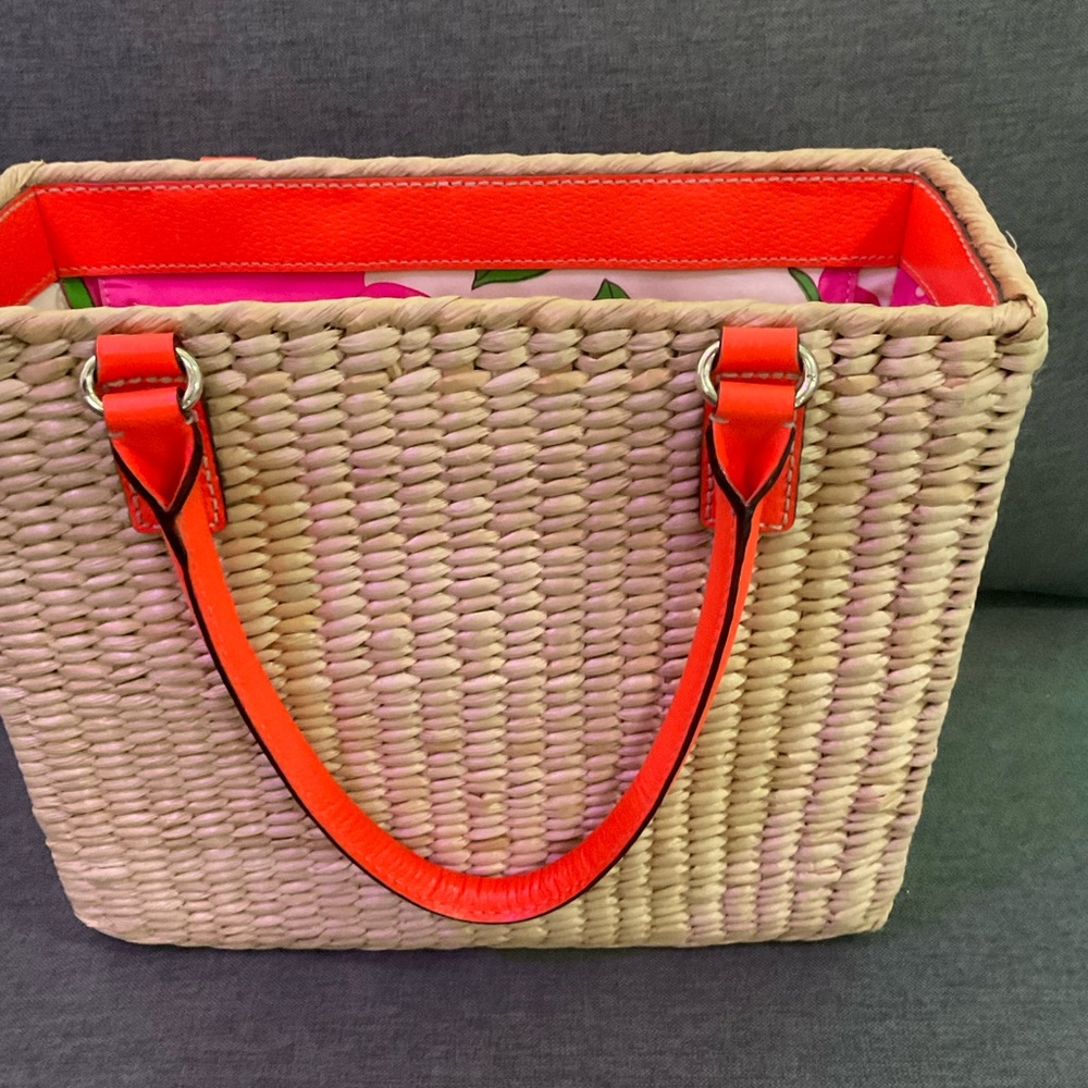 kate spade Natural Woven Tote with Orange Trim - Picture 6 of 7